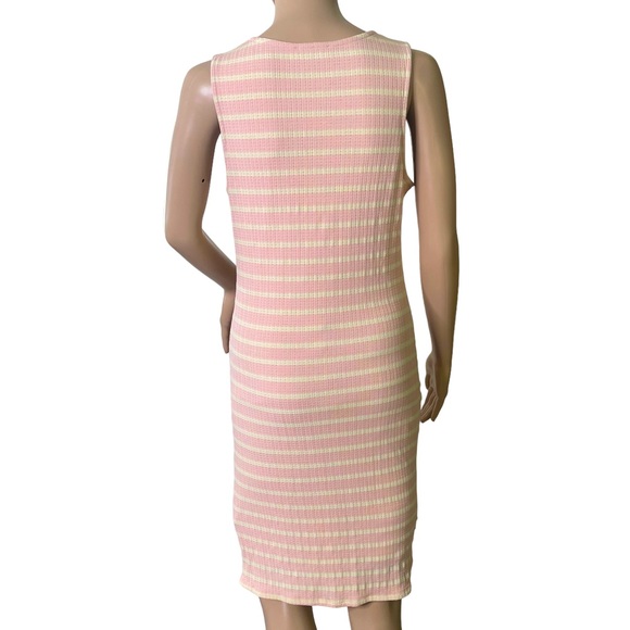 Kaleigh Peach & Cream Sleeveless Dress w Side Ruching & Crossover Front at Hem - Picture 5 of 14